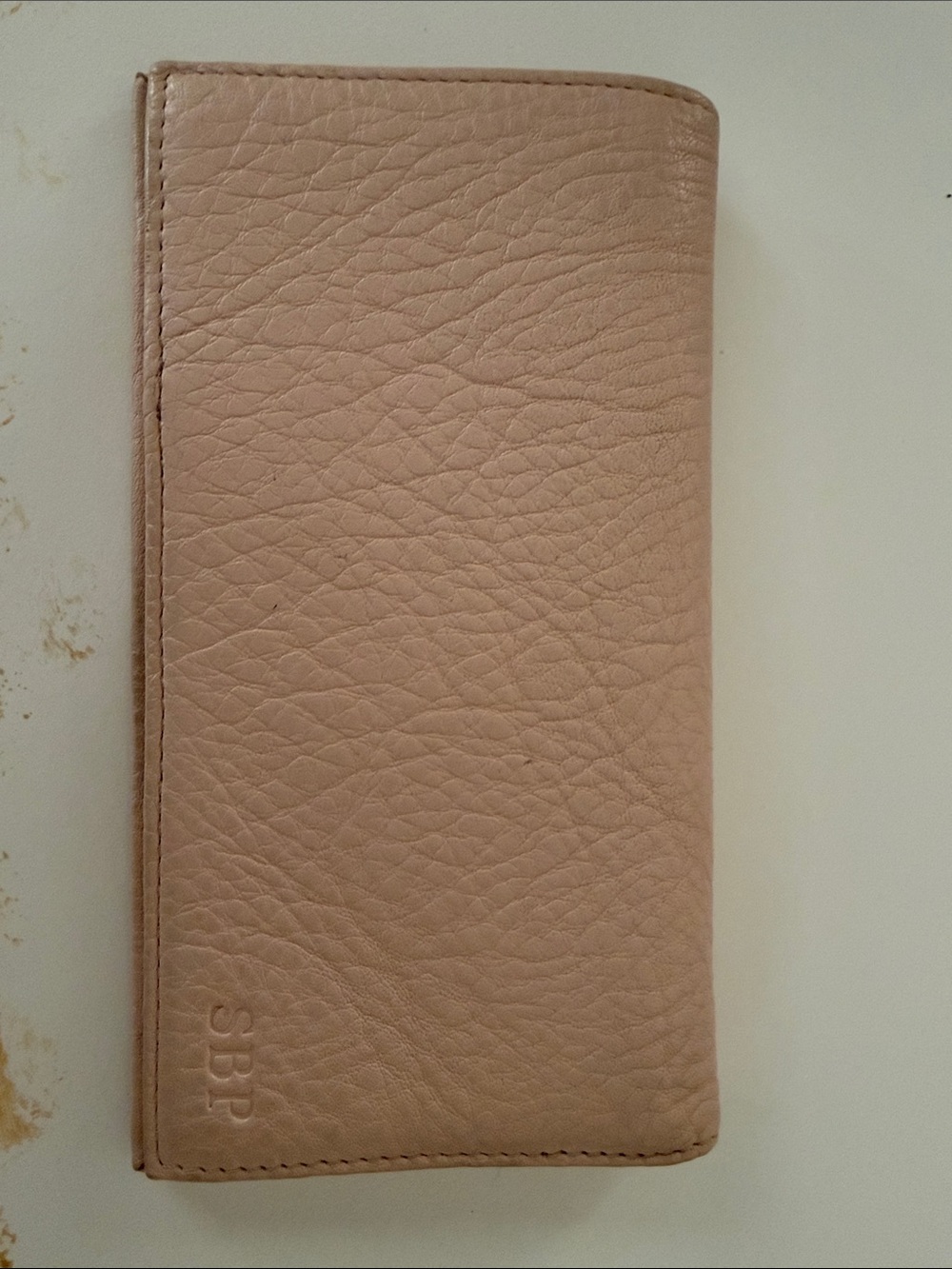 Monogrammed Blush Leather Wallet - SBP LEATHEROLOGY
